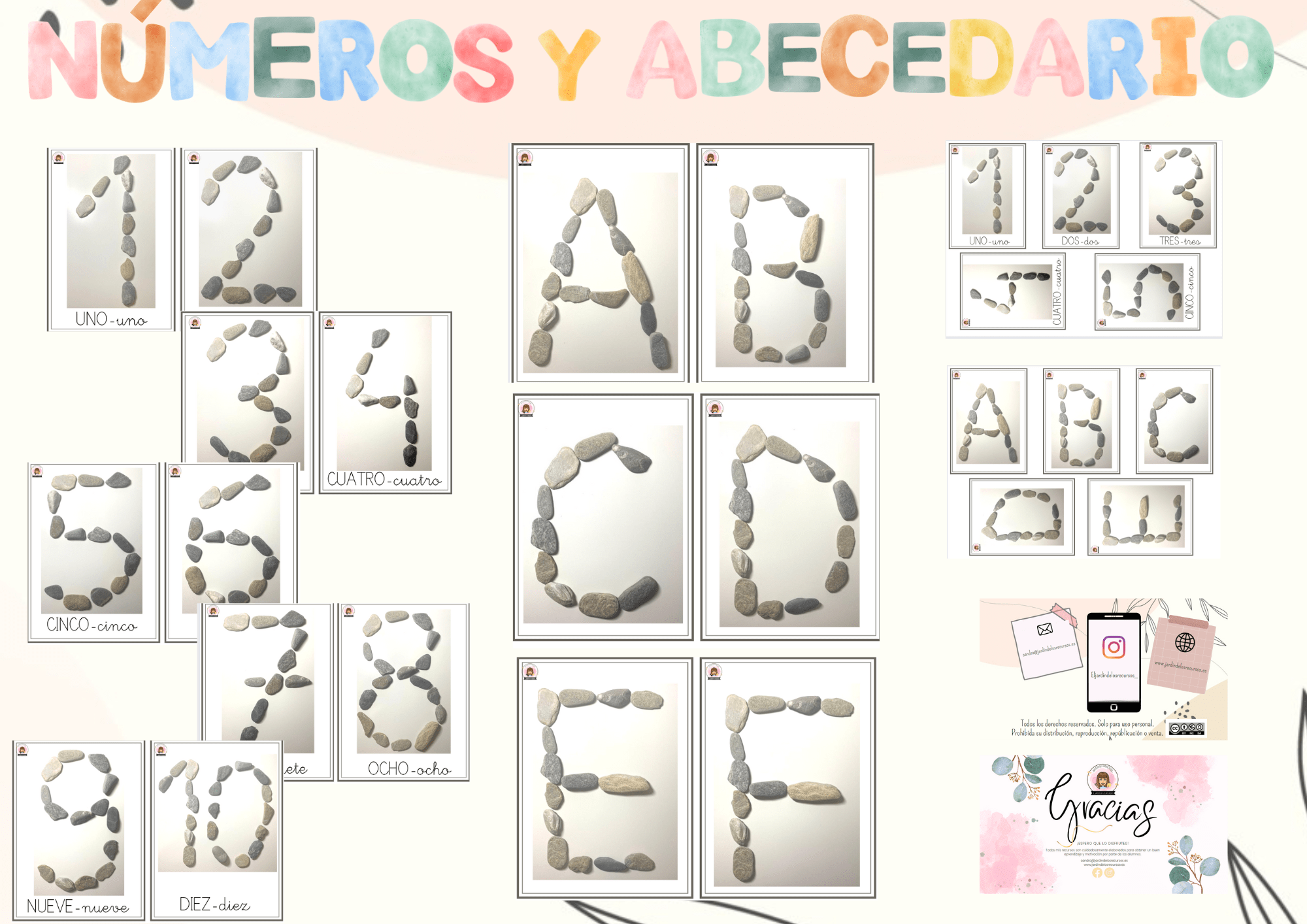 Abecedario y números piedras - Imagen 2