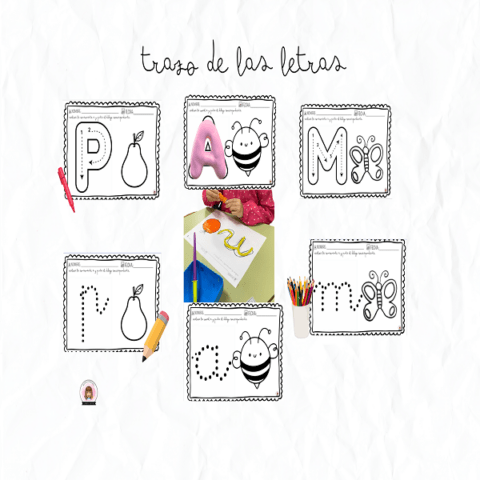 Fichas trazo e imagen de cada letra